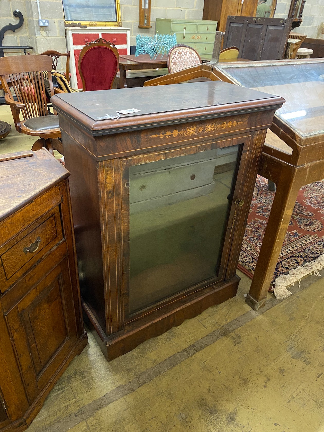 A Victorian inlaid walnut pier cabinet, width 80cm, depth 36cm, height 107cm